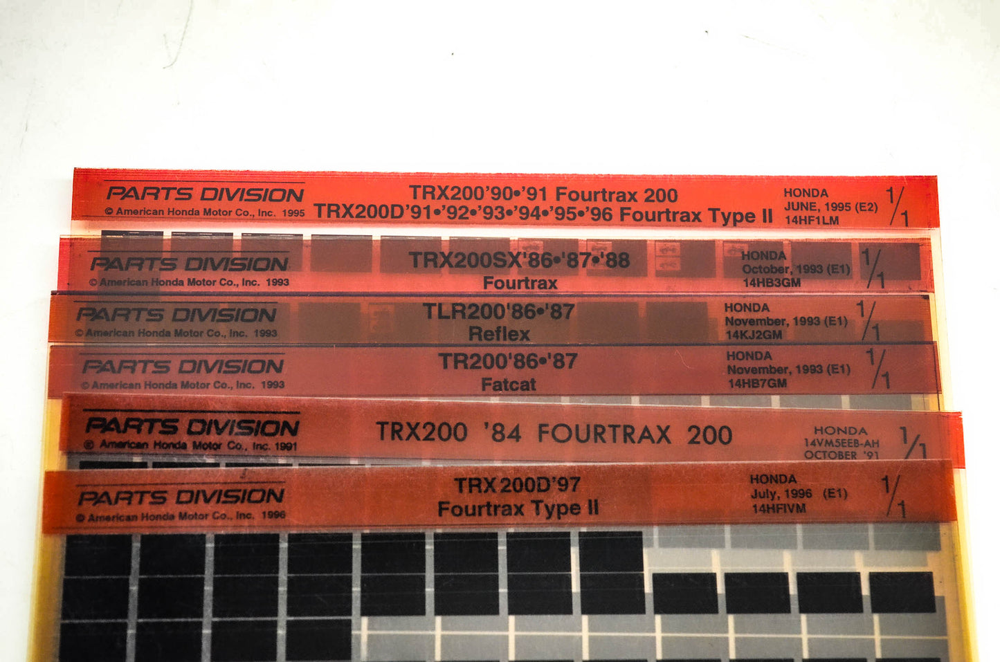 OEM Honda 14KJ2GM TLR200 TR200 TRX200/D/SX Microfiche Lot Of 6