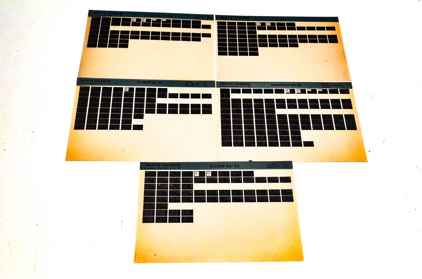 OEM Honda XL350 XR350R XL350R Microfiche Lot Of 5