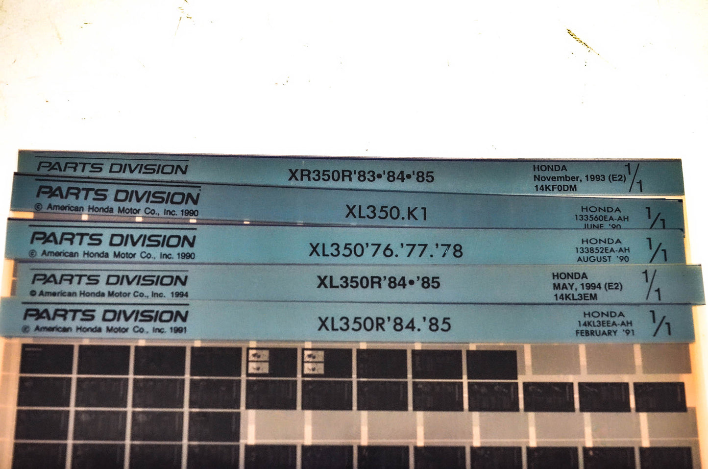 OEM Honda XL350 XR350R XL350R Microfiche Lot Of 5