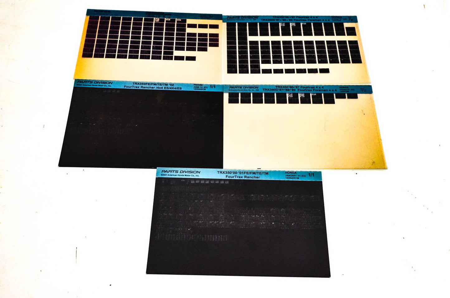 OEM Honda 18HA7GEA TRX350/D/FE/FM/TE/Tm Microfiche Lot Of 5
