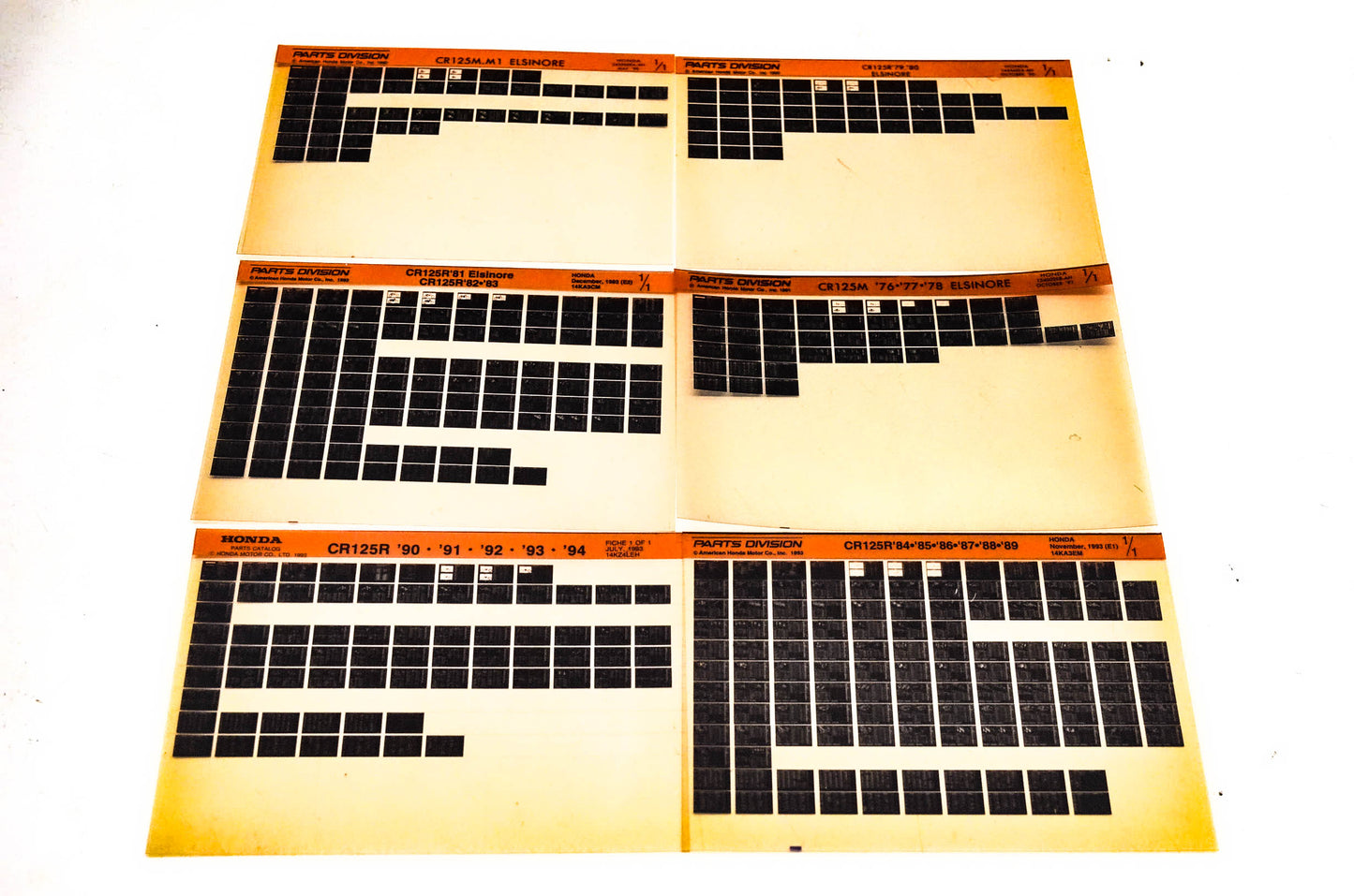 OEM Honda 14KA3CM CR125R CR125M/M1 Microfiche Lot Of 6