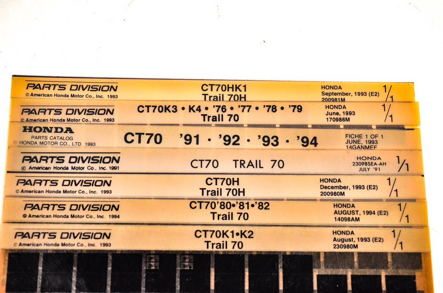 OEM Honda CT70 K1/K2/K3/K4 CT70H/K1 Trail 70 Microfiche Lot Of 7