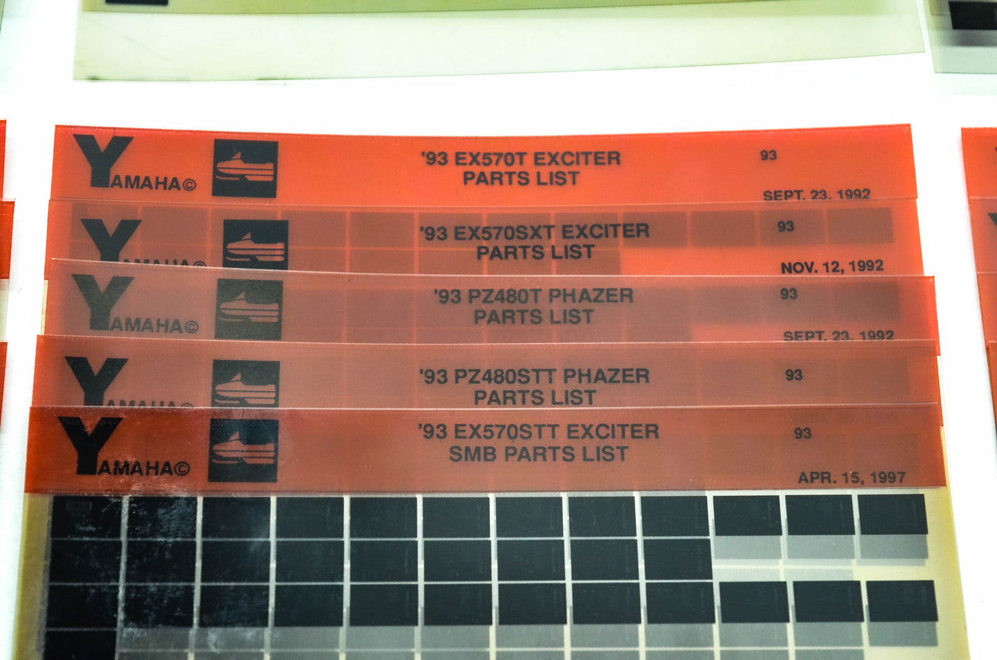 OEM Yamaha Snowmobile 1990-1993 Microfiche Lot Of 47
