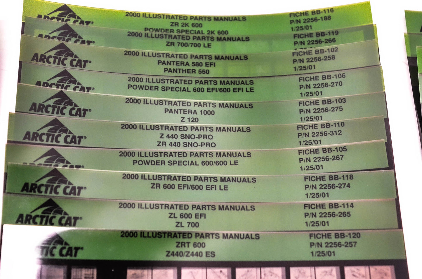 OEM Arctic Cat 2000-2001 Microfiche Lot Of 47