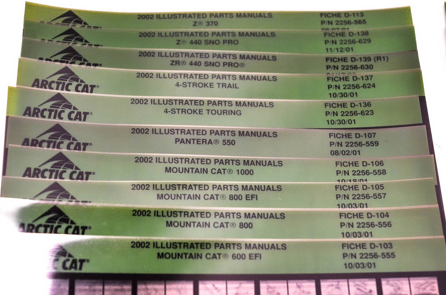 OEM Arctic Cat 2002 Microfiche Lot Of 40