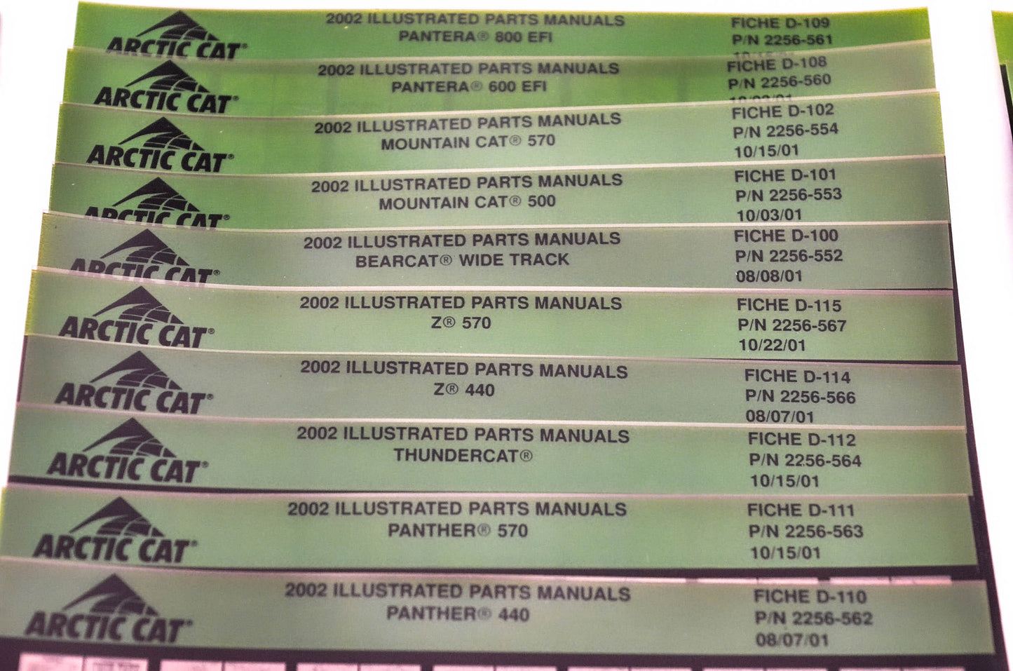 OEM Arctic Cat 2002 Microfiche Lot Of 40