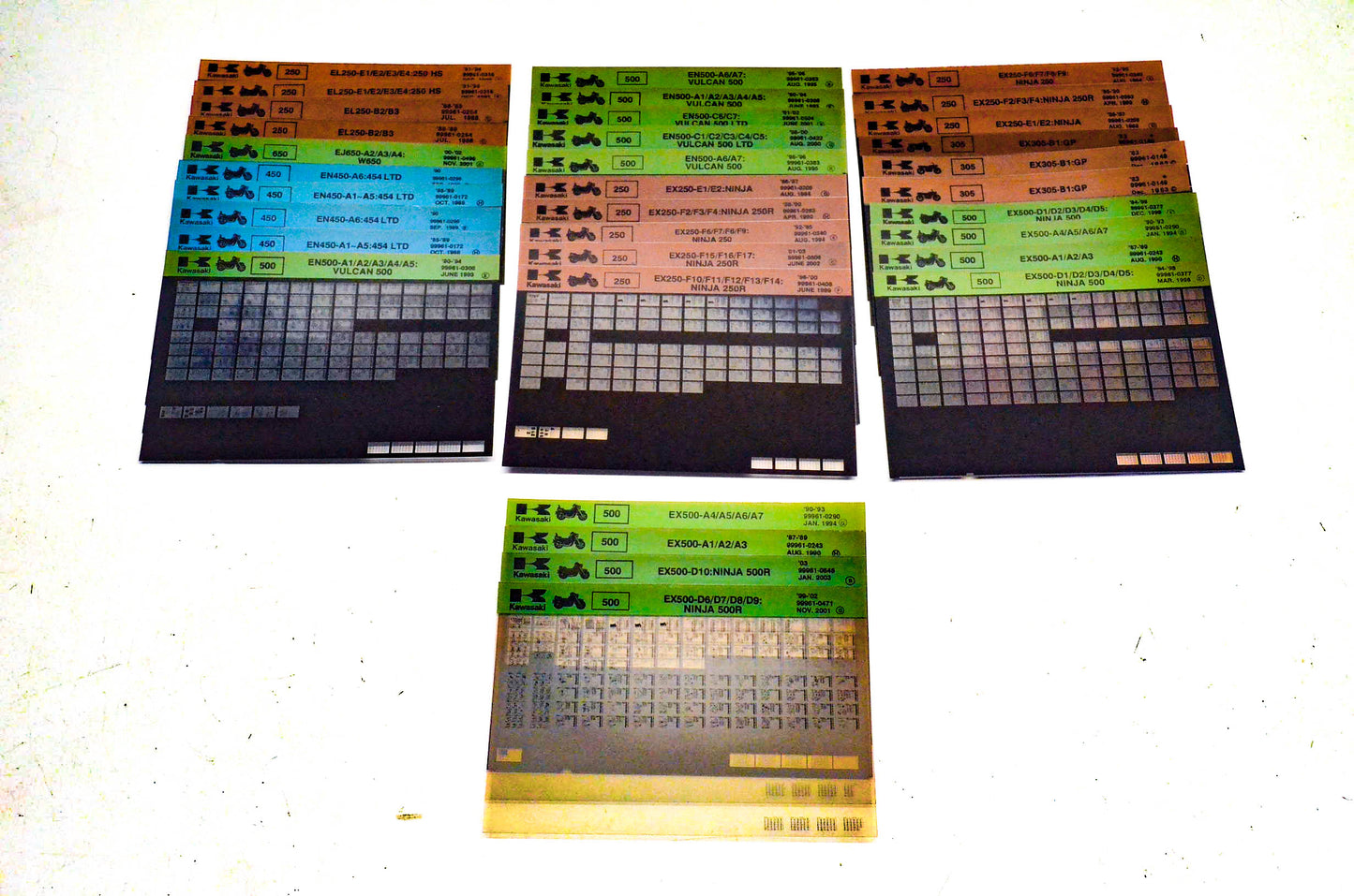 OEM Kawasaki EL250 EJ650 EN450/500 EX250/305/500 Microfiche Lot Of 34