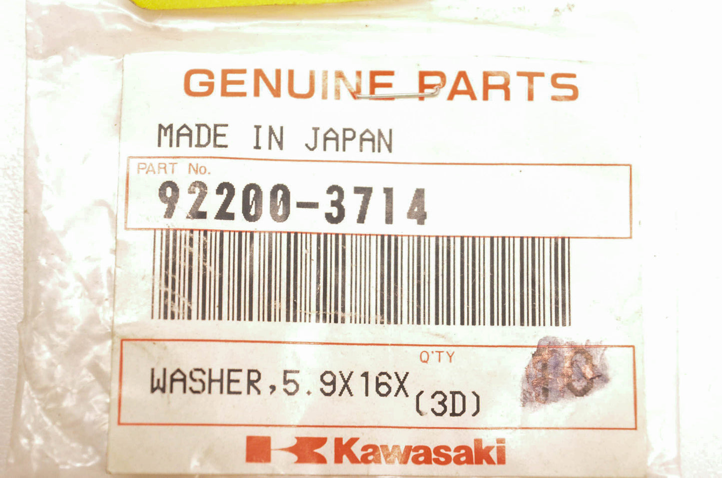 New OEM Kawasaki 92200-3714 Washer NOS