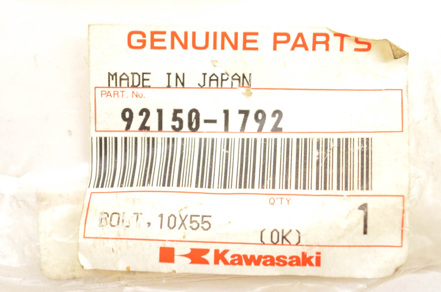 New OEM Kawasaki 92150-1792 Bolt 10x55 NOS