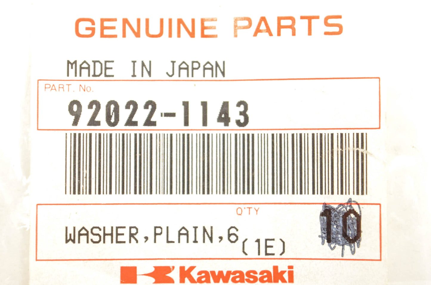 New OEM Kawasaki 92022-1143 Plain Washer NOS
