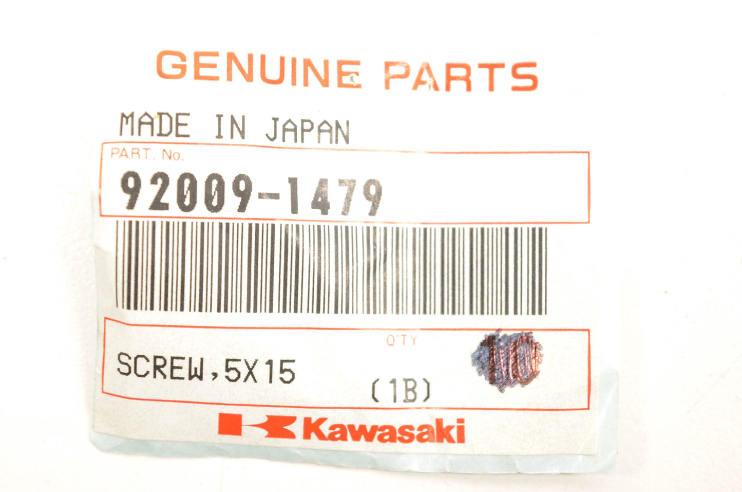 New OEM Kawasaki 92009-1479 Screw 5x15 NOS