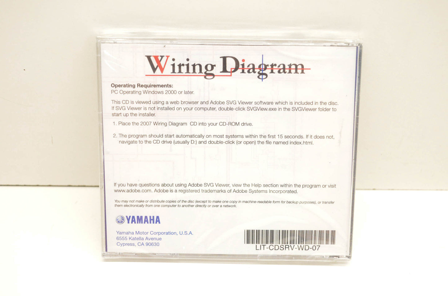 New OEM Yamaha LIT-CDSRV-WD-07 2007 Wiring Diagram CD-ROM NOS