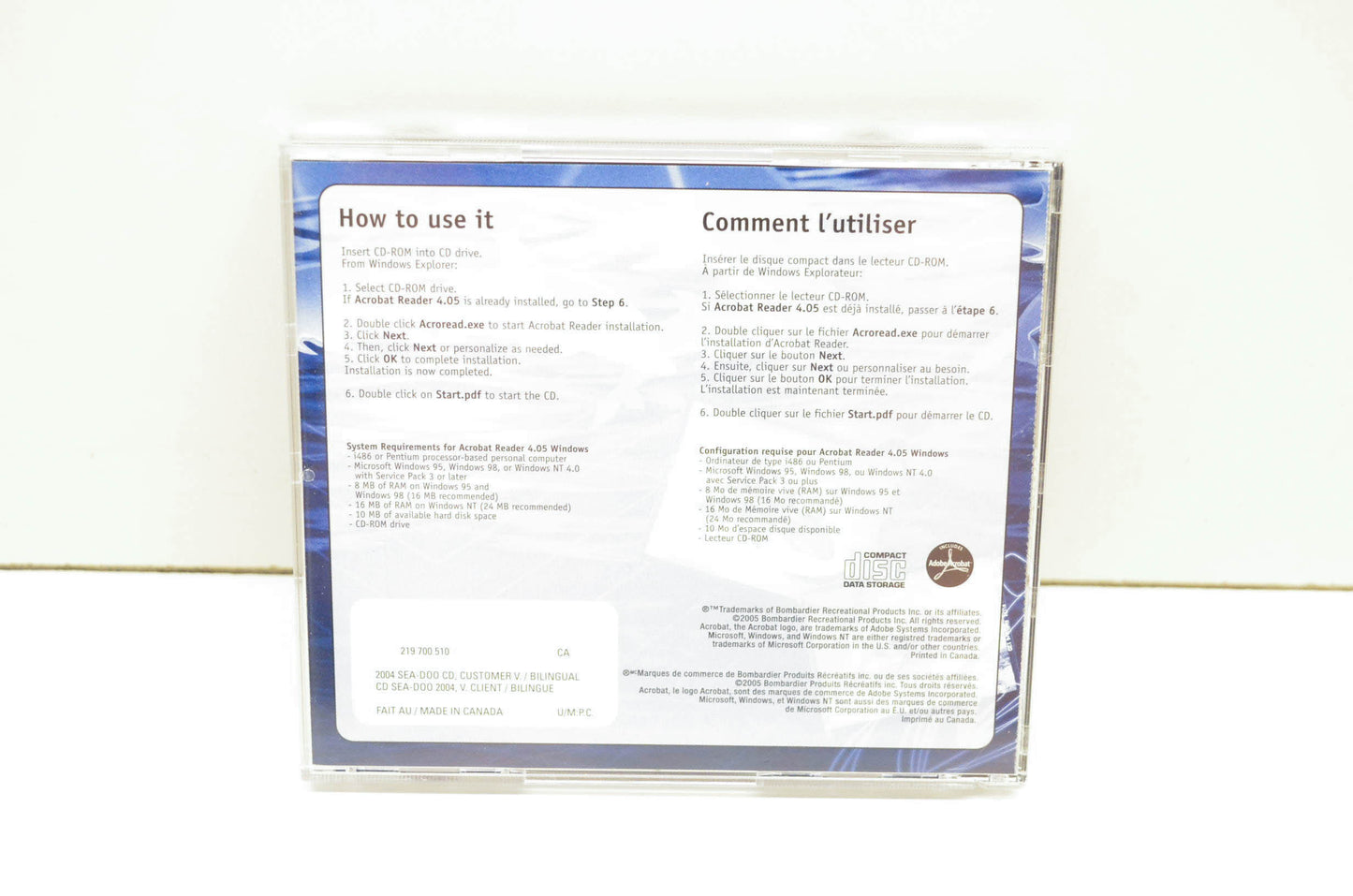 Sea Doo 219700510 2004 Technical Publications Customer Version CD-ROM