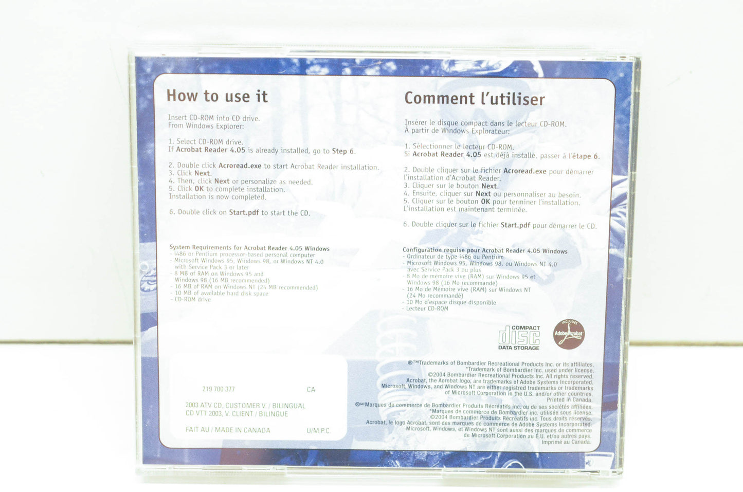 Bombardier 219700377 2004 VTT ATV Technical Publications Customer Version CD-ROM