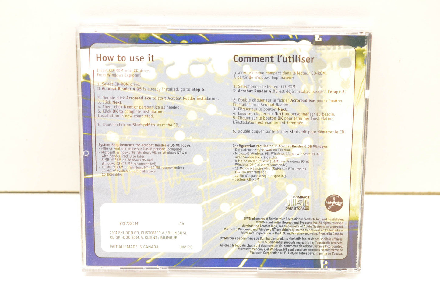Ski Doo 219700514 2004 Technical Publications Customer Version CD-ROM