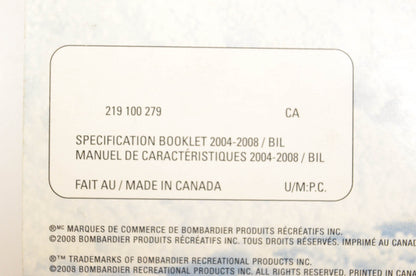 Ski Doo 219100279 2004-2008 Specification Booklet