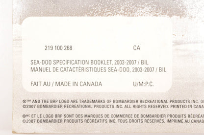 Sea Doo 219100268 2003-2007 Specification Booklet