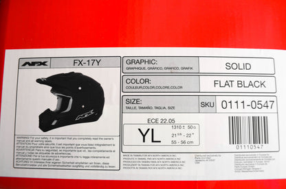 AFX FX-17Y Helmet Matte Black Youth Large NOS