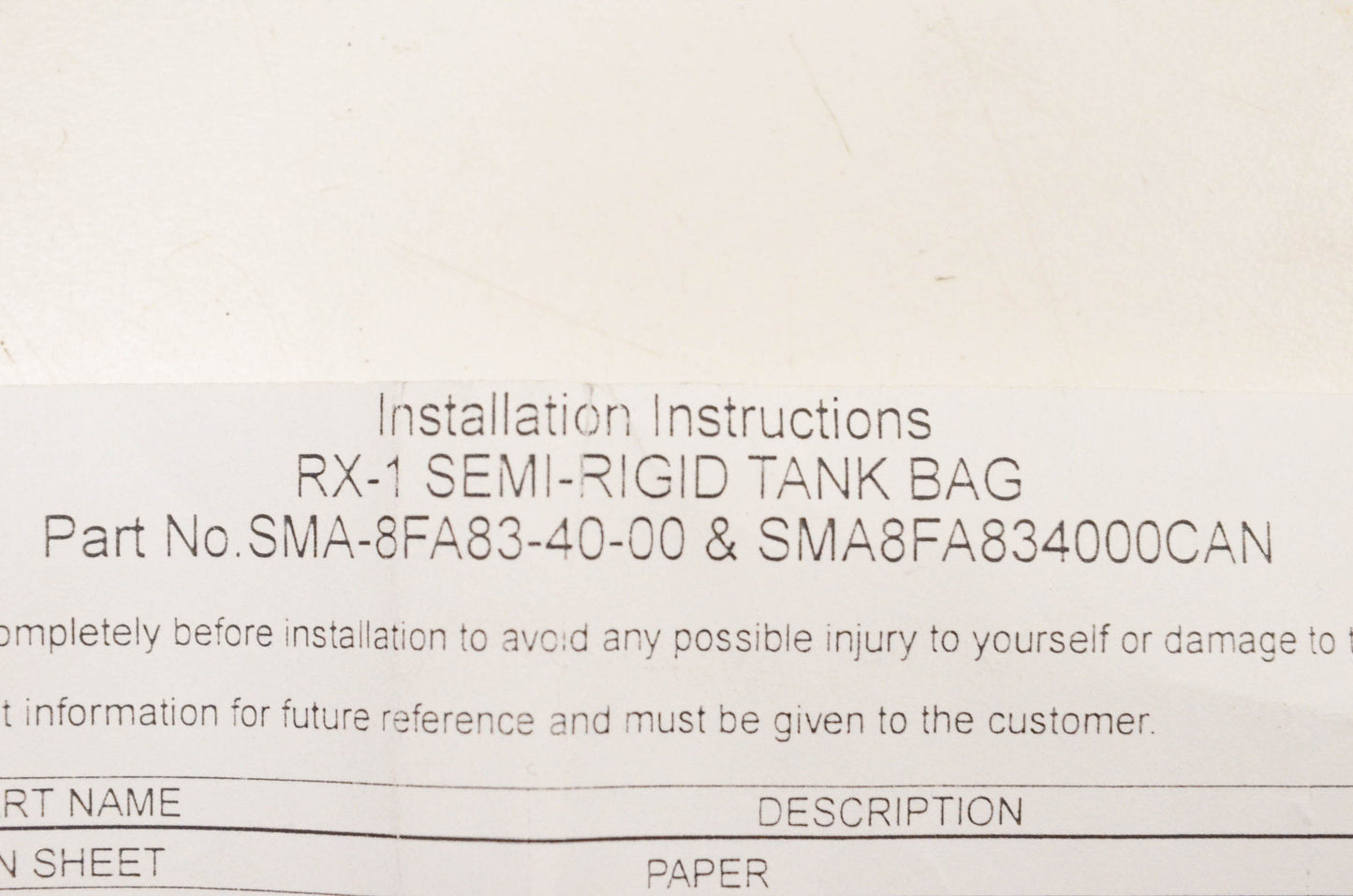 New OEM Yamaha SMA-8FA83-40-00 RX-1 Semi Rigid Tank Bag NOS