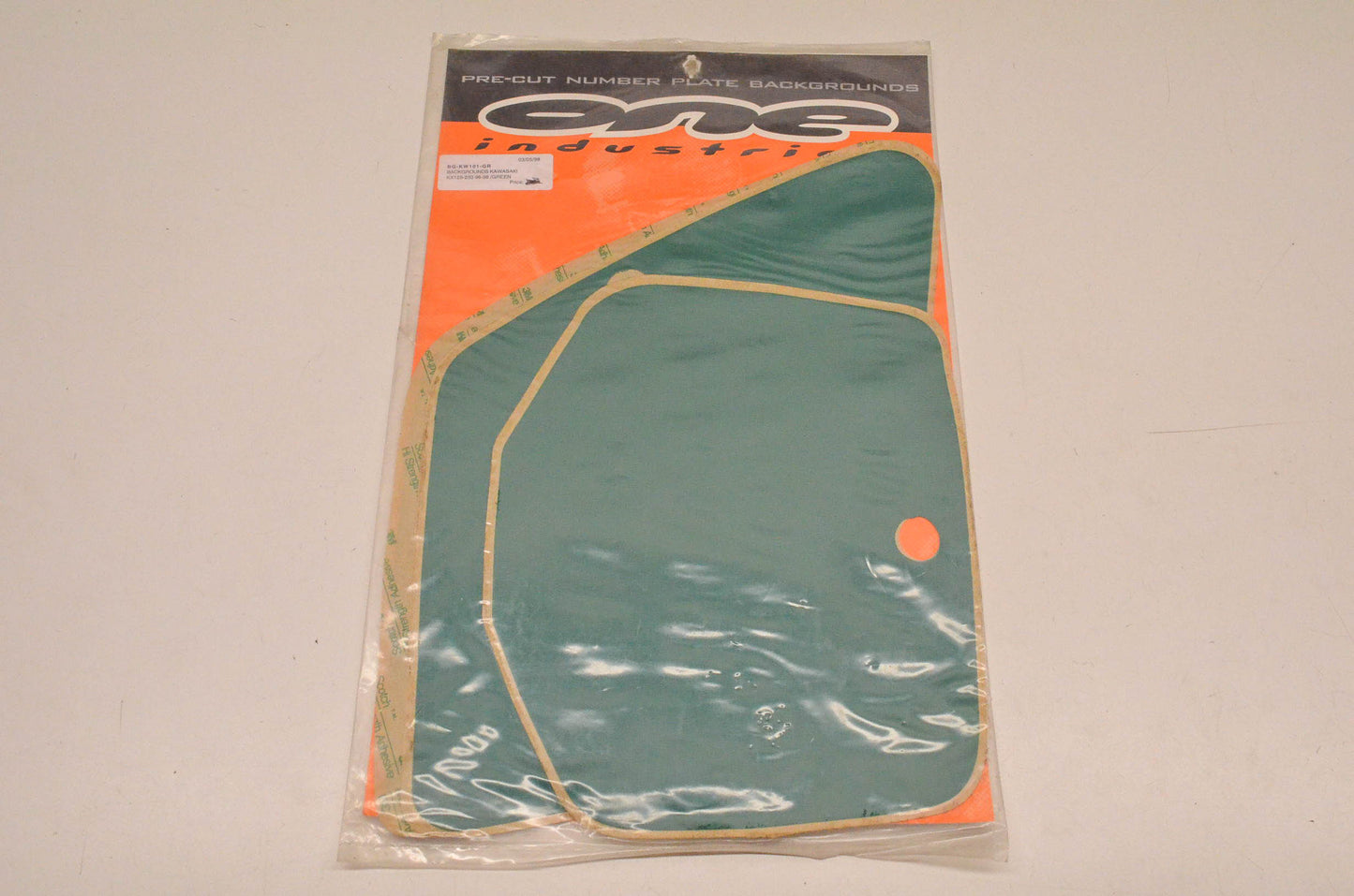 One Industries BG-KW101-GR Pre Cut Number Plate Backgrounds Green NOS