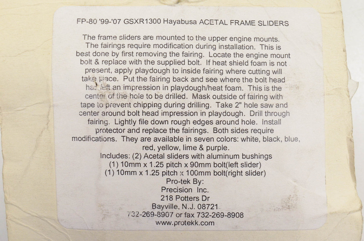 Pro-Tek PFP-80B Acetal Frame Slider Kit NOS