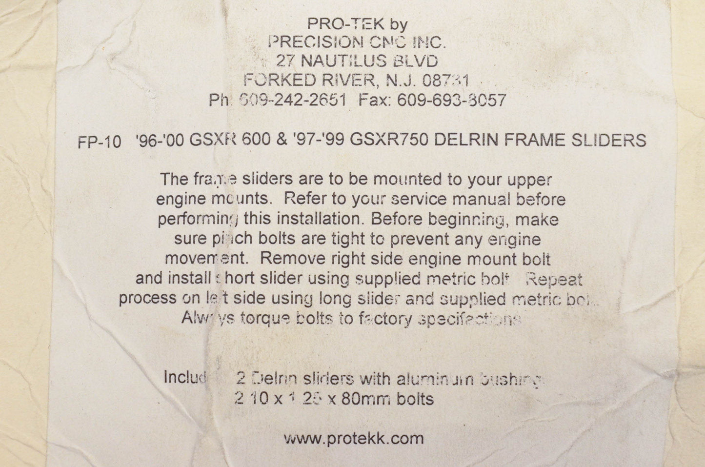 Pro-Tek PFB-10B Delrin Frame Slider Kit NOS