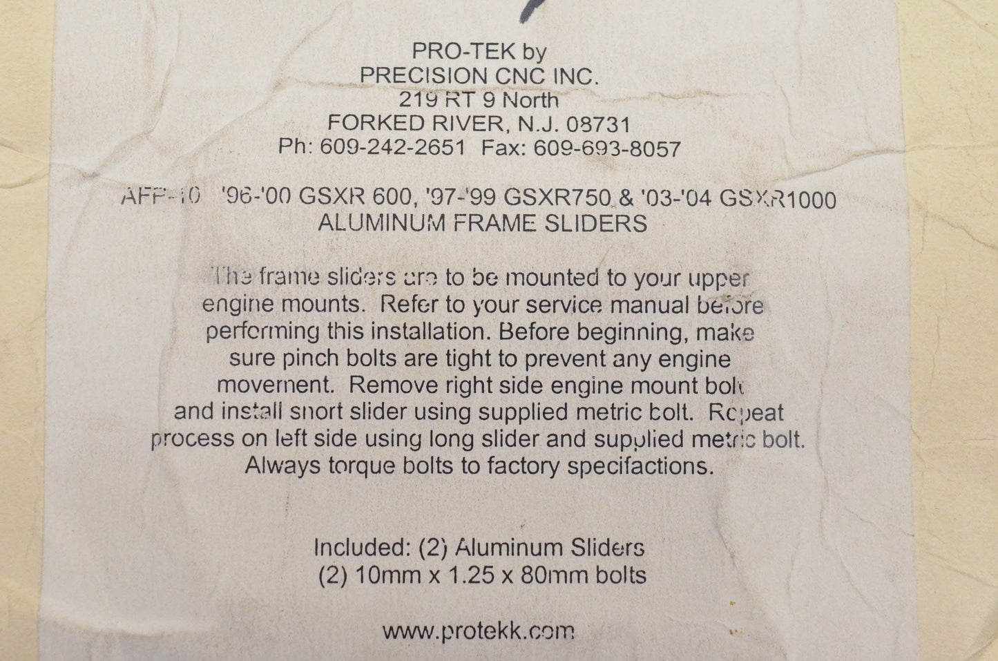 Pro-Tek 655352 Aluminum Frame Slider Kit NOS