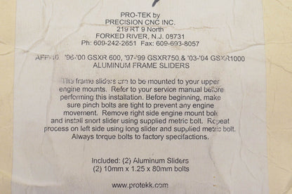 Pro-Tek 655352 Aluminum Frame Slider Kit NOS