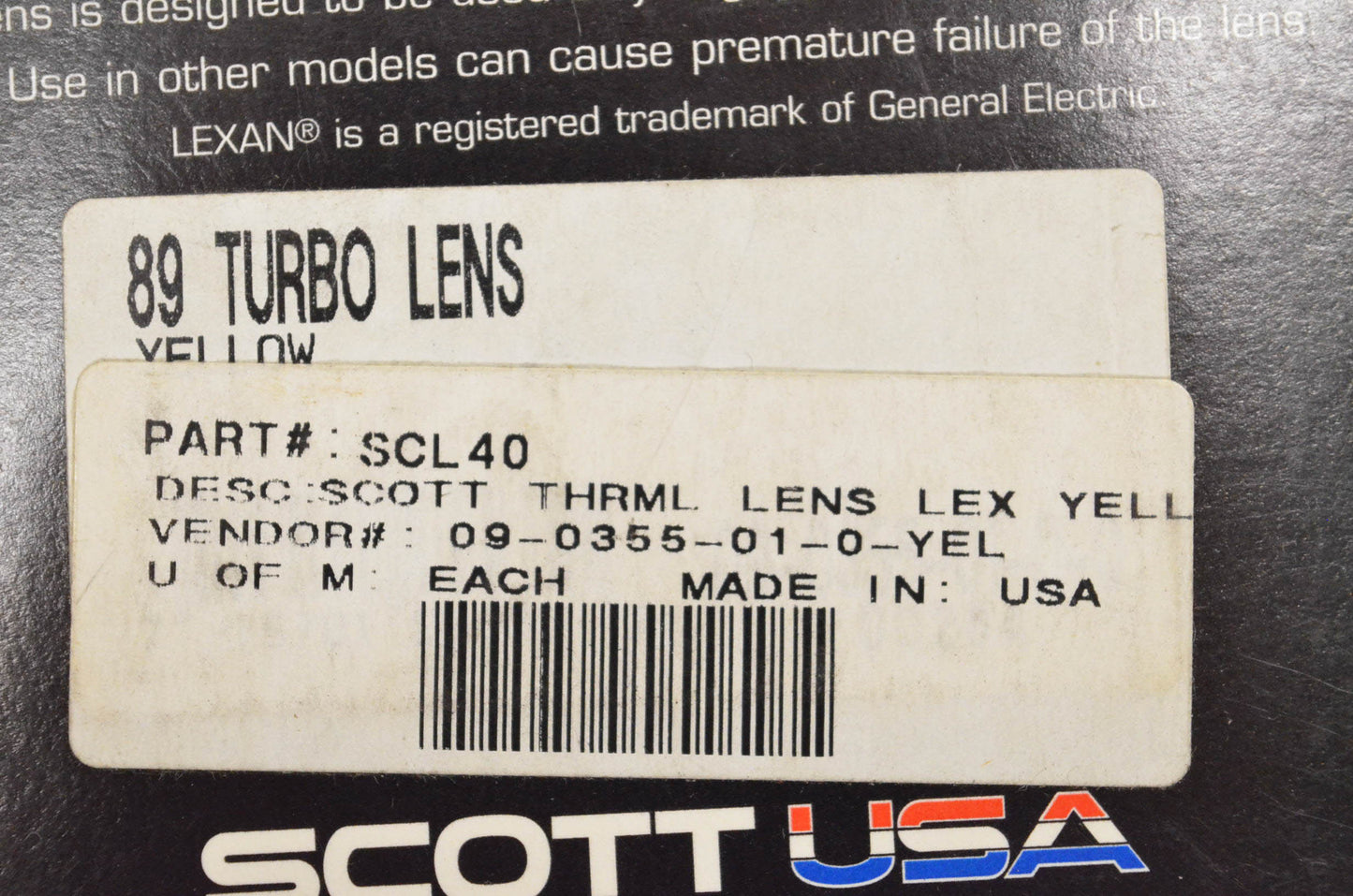 Scott USA SCL40, 09-0355-01-0-YEL 89 Turbo Yellow Replacement Lens NOS