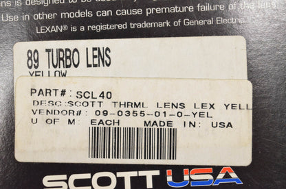 Scott USA SCL40, 09-0355-01-0-YEL 89 Turbo Yellow Replacement Lens NOS