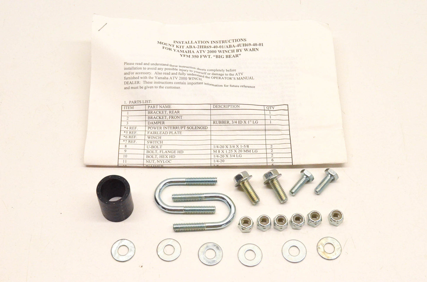 New OEM Yamaha ABA-4UH69-40-01 Winch Mounting Hardware Kit NOS