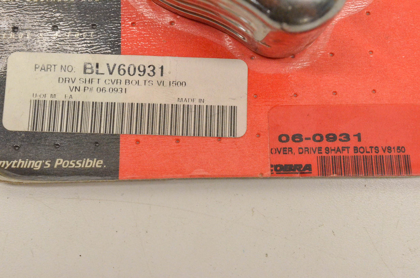 Cobra BLV60931, 06-0931 Drive Shaft Bolts Cover NOS