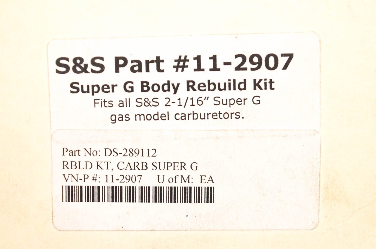S&S 11-2907, DS-289112 Super G Body Carburetor Rebuild Kit NOS