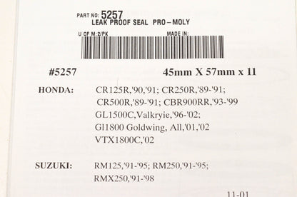 Leak Proof 5257 Pro-Moly Fork Seal Kit NOS