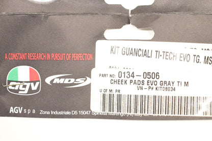 AGV 0134-0506 Gray Cheek Pad Kit NOS