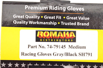 Pro Star 74-79145 Medium Grey/Black Racing Gloves NOS