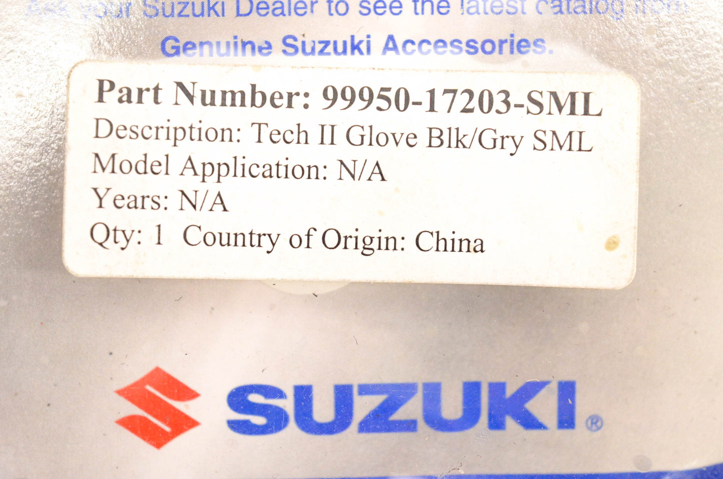 New OEM Suzuki 99950-17203-SML Small Black And Grey Tech II Gloves NOS