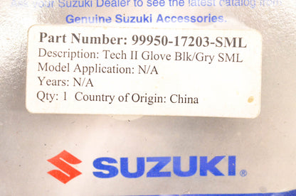 New OEM Suzuki 99950-17203-SML Small Black And Grey Tech II Gloves NOS