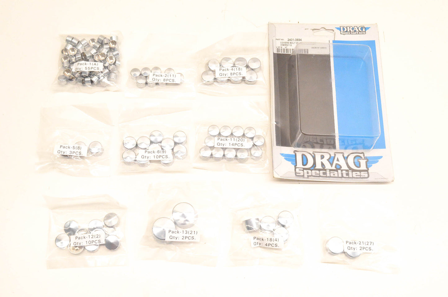 Drag Specialties 2401-0694, 352112 Deluxe Chrome Bolt Cover Kit NOS
