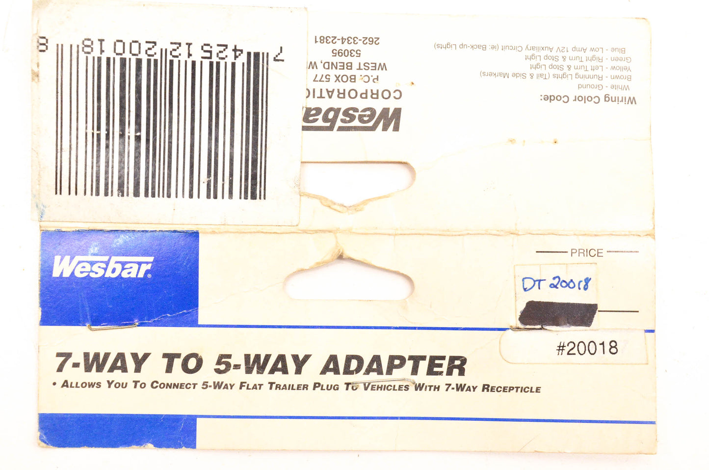 Wesbar 20018 7 Way To 5 Way Adapter NOS