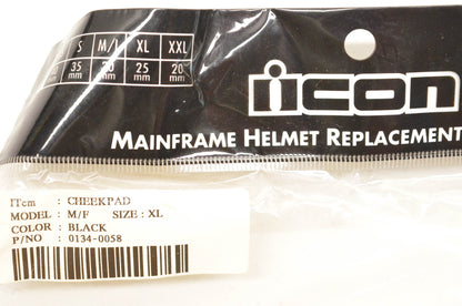 Icon 0134-0058 Xlarrge Black Cheekpads 25mm NOS