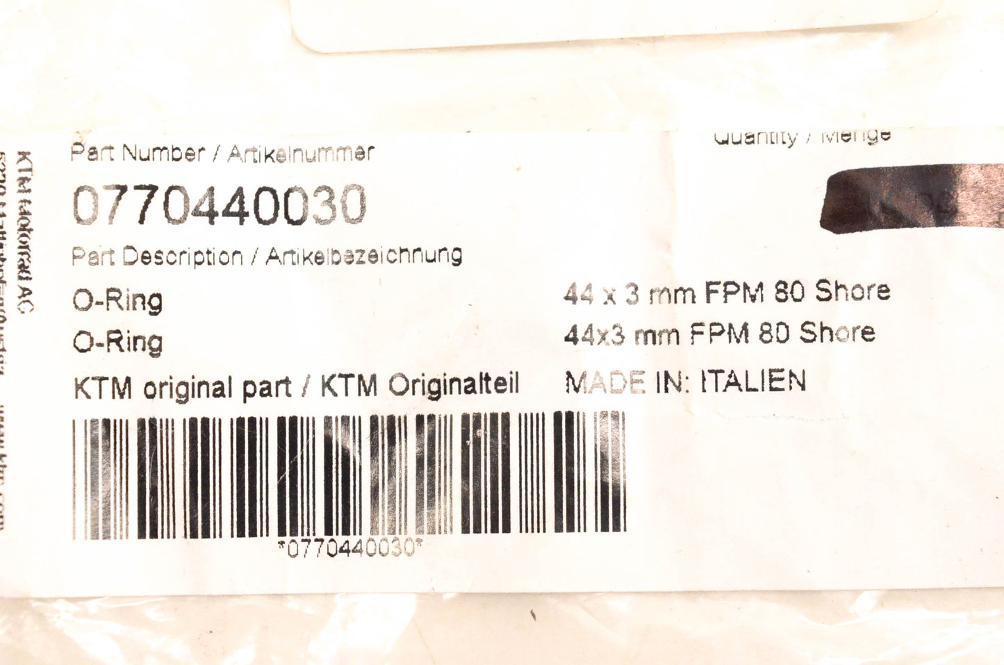 New OEM KTM 0770440030 O Ring NOS