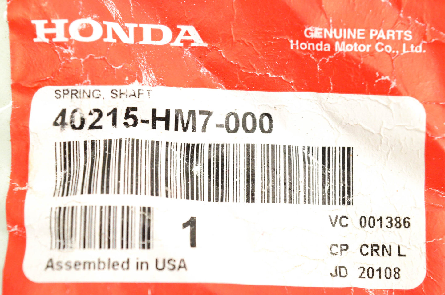 New OEM Honda 40215-HM7-000 Shaft Spring NOS