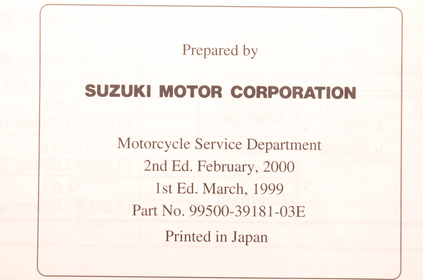 OEM Suzuki 99500-39181-03E GSX1300R Service Manual