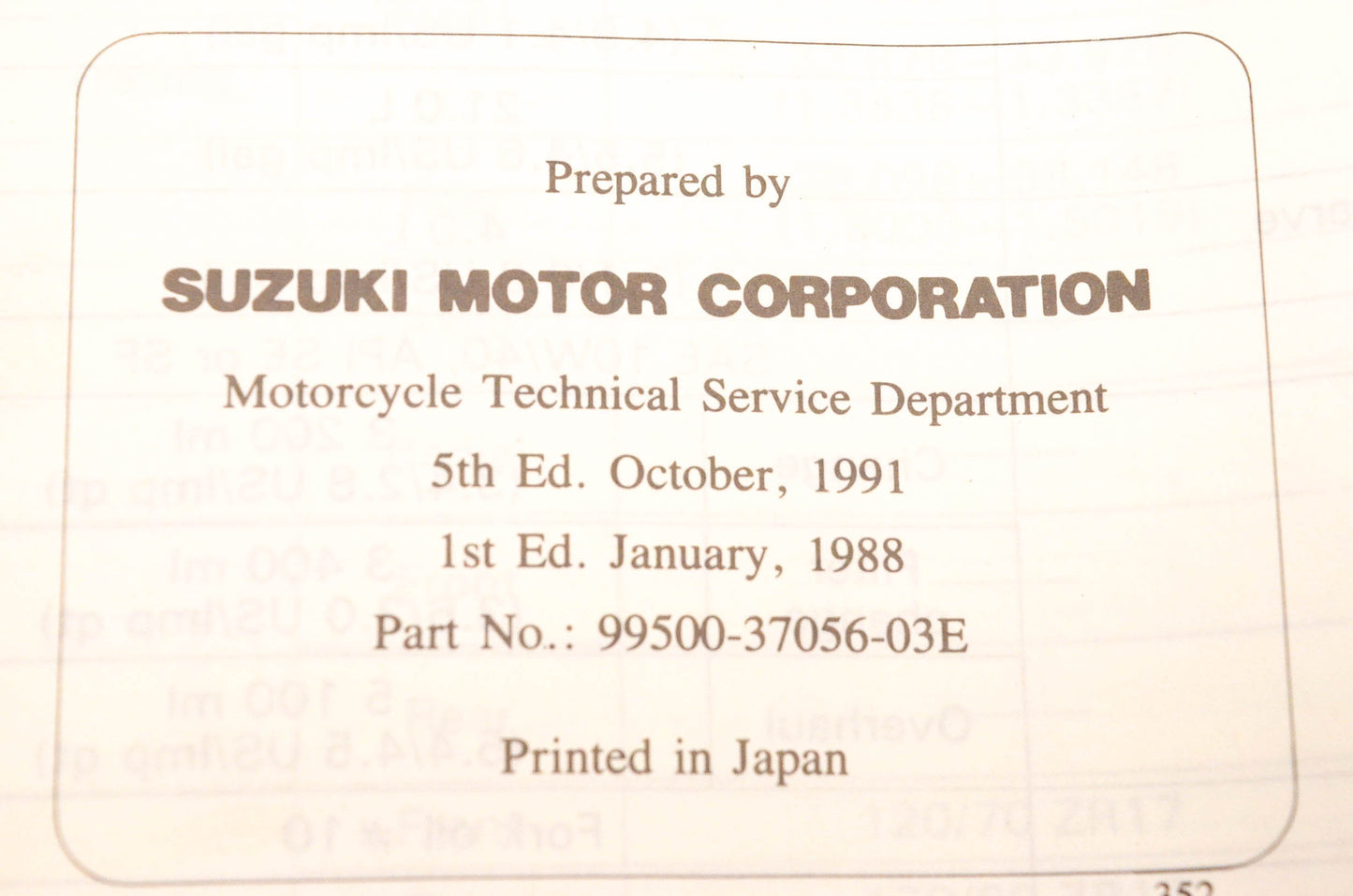 OEM Suzuki 99500-37056-03E GSXR7500 Service Manual