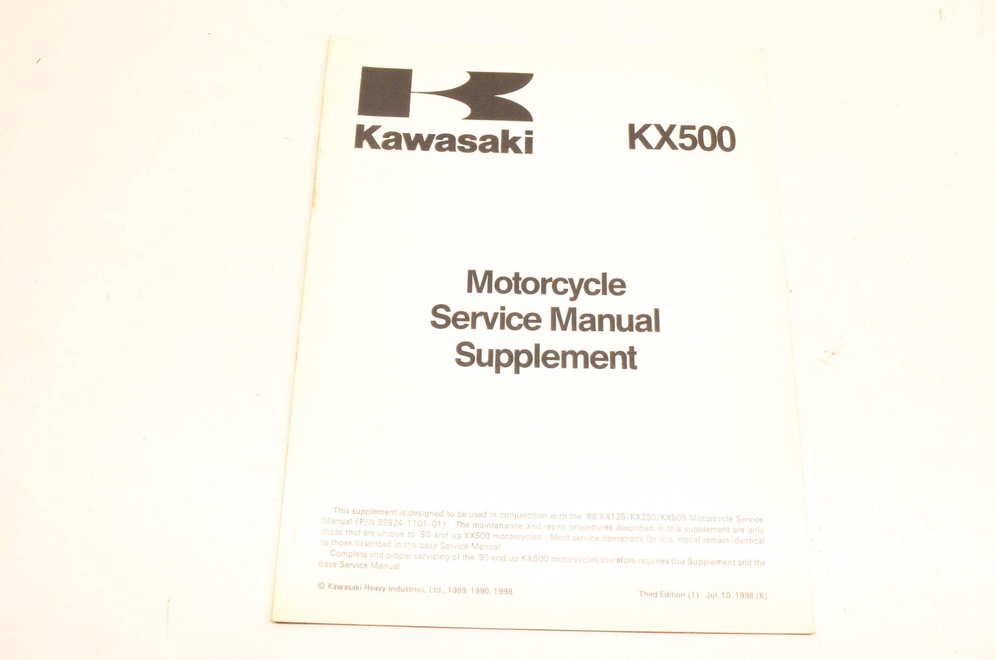 OEM Kawasaki 99924-1132-53 KX500 Service Manual Supplement
