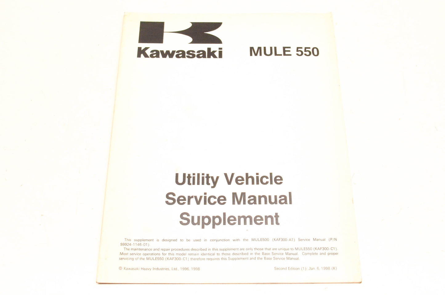 OEM Kawasaki 99924-1202-52 Mule 550 Utility Vehicle Service Manual Supplement