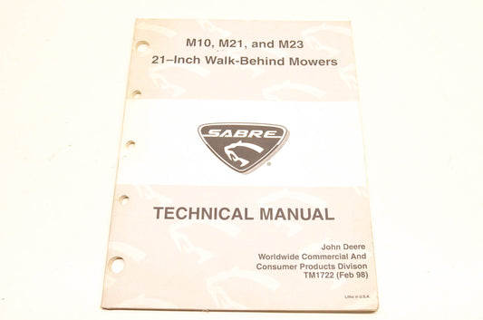 OEM John Deere TM1722 1998 Sabre M10 M21 M23 Mower Technical Manual