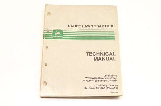 OEM John Deere TM1769 Sabre Lawn Tractor Technical Manual