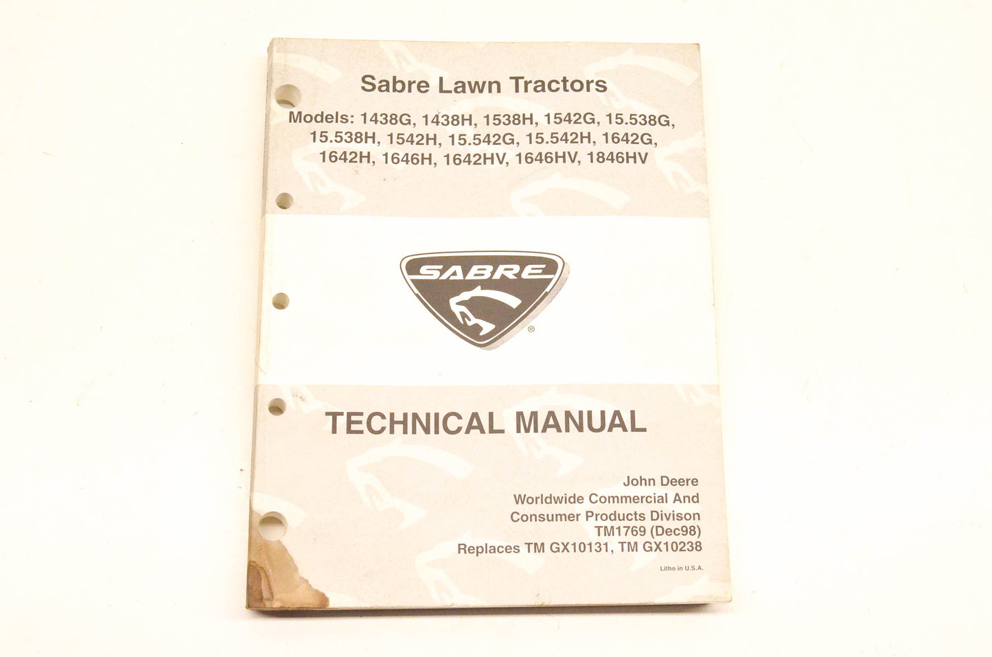 OEM John Deere TM1769, TMGX10131, TMGX10238 Sabre Lawn Tractor Technical Manual